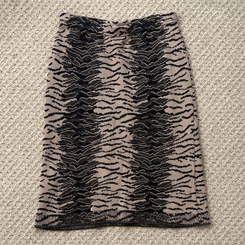 Joan Vass 100% Cotton Animal Print Knit Midi Skirt